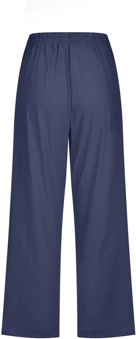 yardsong Capri Pants for Women Cotton Linen Casual Summer Pants Plus Size Drawstring Elastic Waist Capris with Pockets