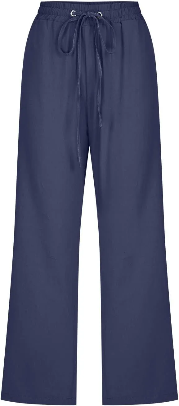 yardsong Capri Pants for Women Cotton Linen Casual Summer Pants Plus Size Drawstring Elastic Waist Capris with Pockets