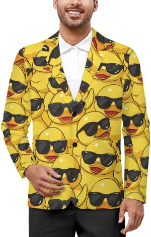 Yellow Duck with Glasses Men's Classic Fit Suit Two Button Novelty Printed Casual Stylish Blazer