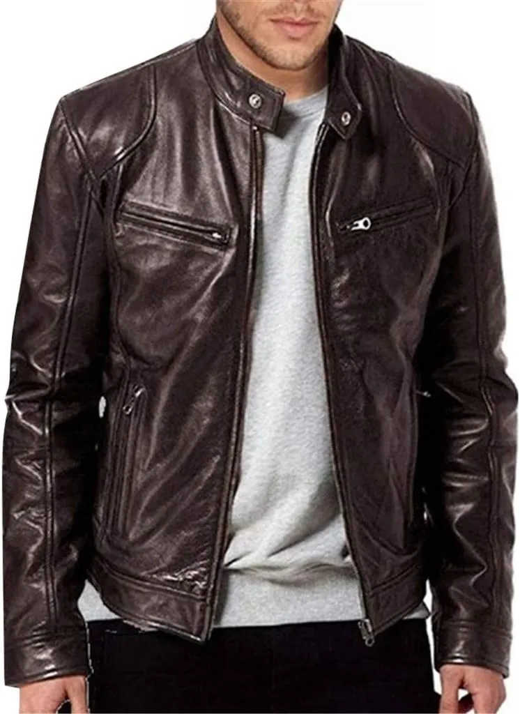 Ymosrh Winter Jackets for Men Jacket Leather Long Sleeve Autumn Stand Collar Club Coat Mens Jackets Casual Stylish