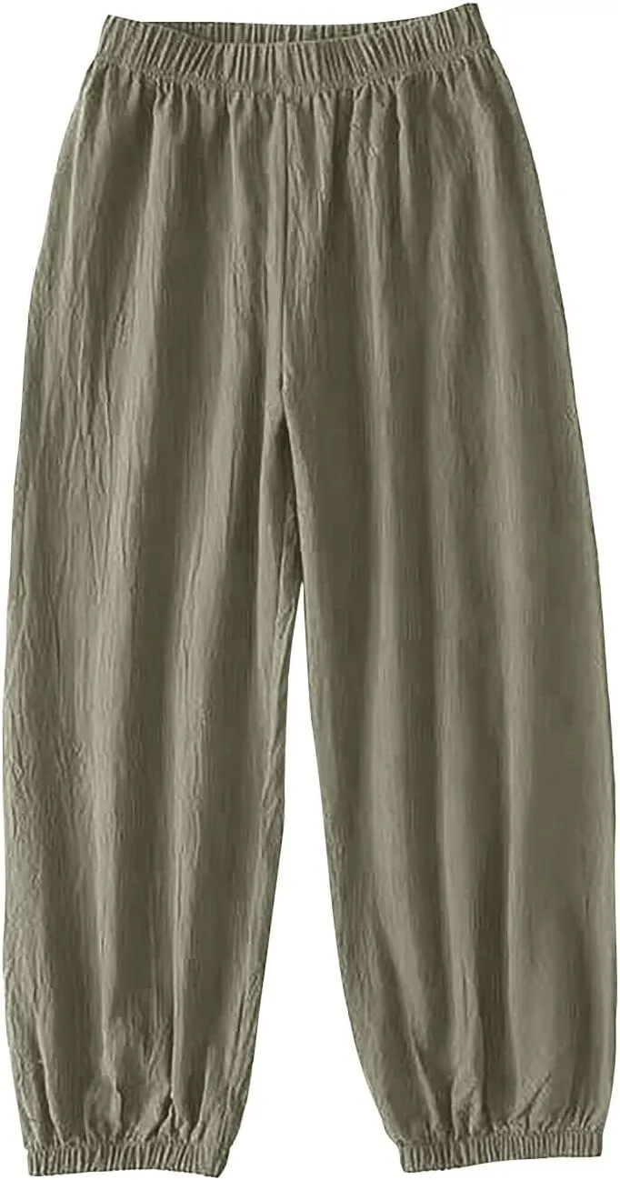 Yoga Pants for Women Lounge, Plus Size Pants for Curvy Women High Waisted Linen Wide Leg Business Casual Trousers