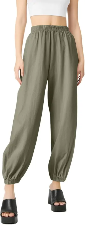 Yoga Pants for Women Lounge, Plus Size Pants for Curvy Women High Waisted Linen Wide Leg Business Casual Trousers