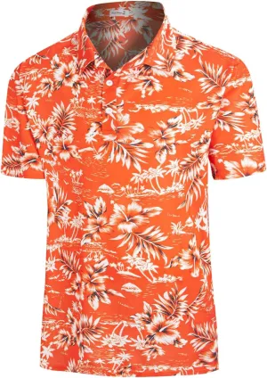 Yoimira Funny Golf Shirts for Men Short Sleeve, Hawaiian Men Polo Shirt Moisture Wicking Quick Dry Fit Print Casual
