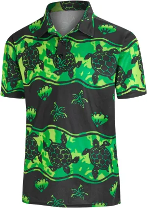 Yoimira Funny Golf Shirts for Men Short Sleeve, Hawaiian Men Polo Shirt Moisture Wicking Quick Dry Fit Print Casual