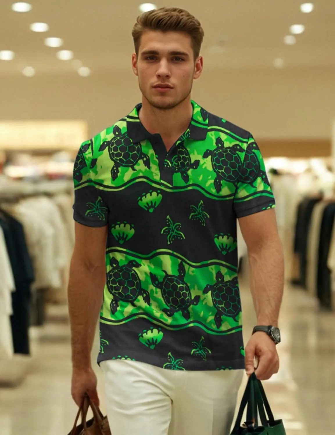 Yoimira Funny Golf Shirts for Men Short Sleeve, Hawaiian Men Polo Shirt Moisture Wicking Quick Dry Fit Print Casual