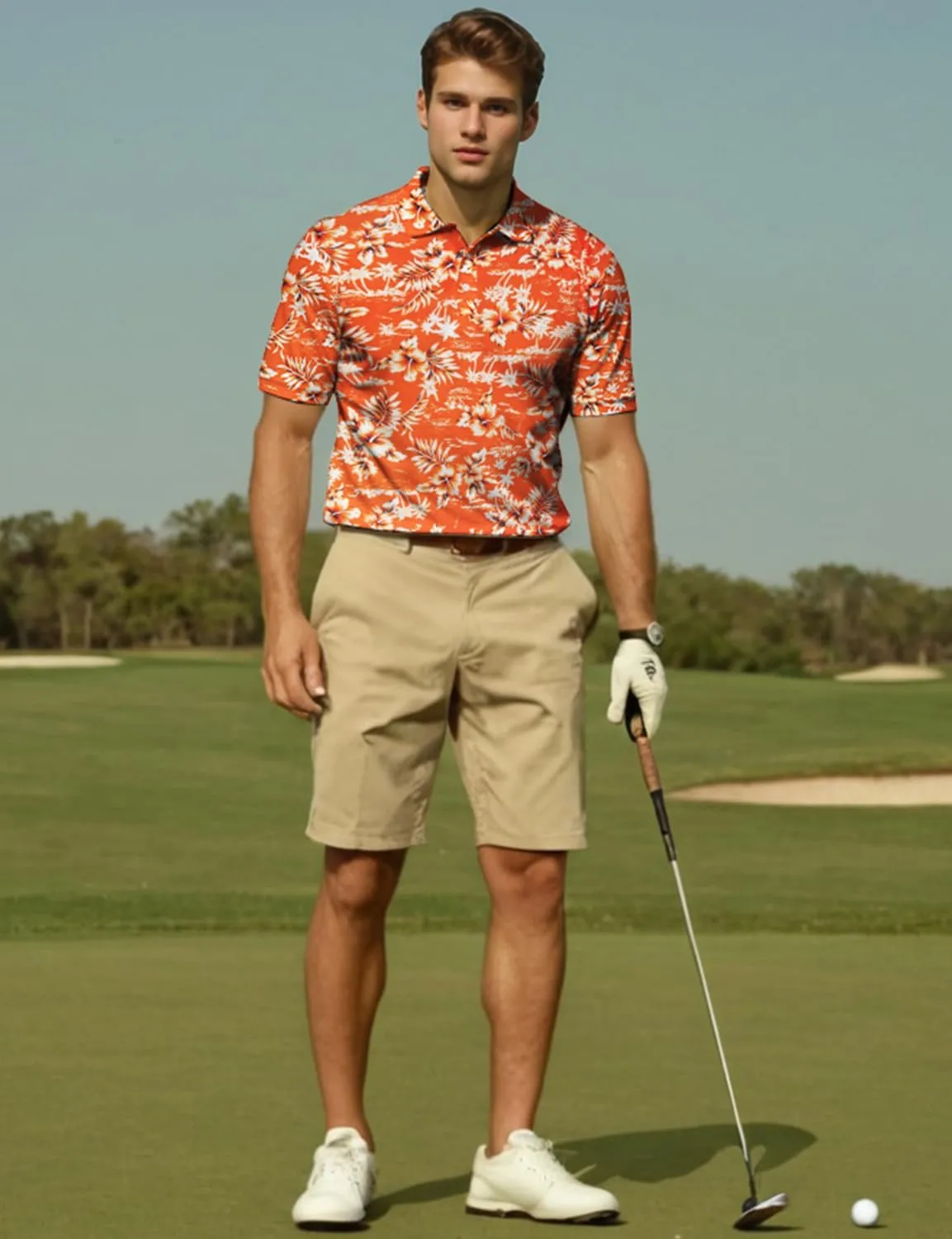 Yoimira Funny Golf Shirts for Men Short Sleeve, Hawaiian Men Polo Shirt Moisture Wicking Quick Dry Fit Print Casual