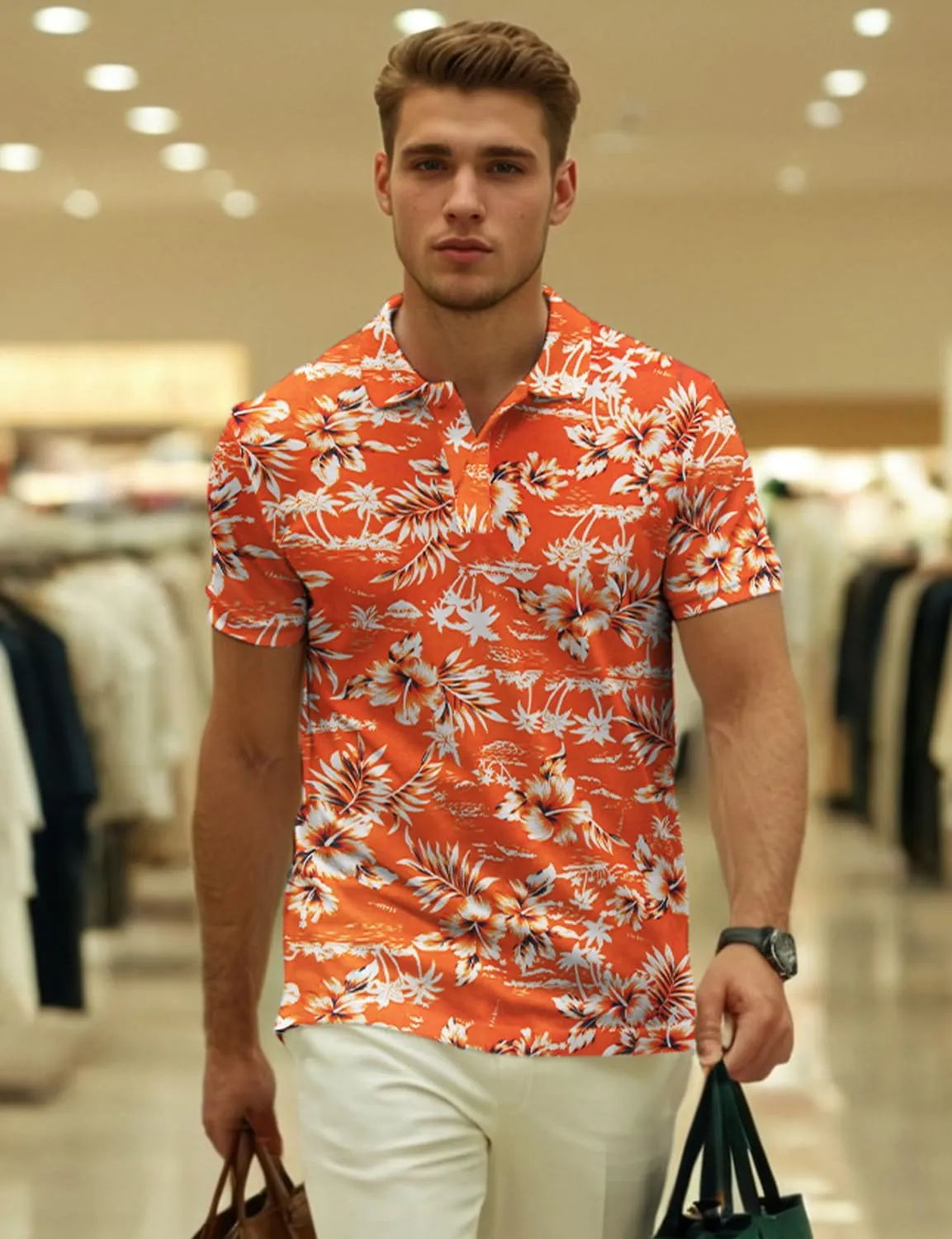 Yoimira Funny Golf Shirts for Men Short Sleeve, Hawaiian Men Polo Shirt Moisture Wicking Quick Dry Fit Print Casual