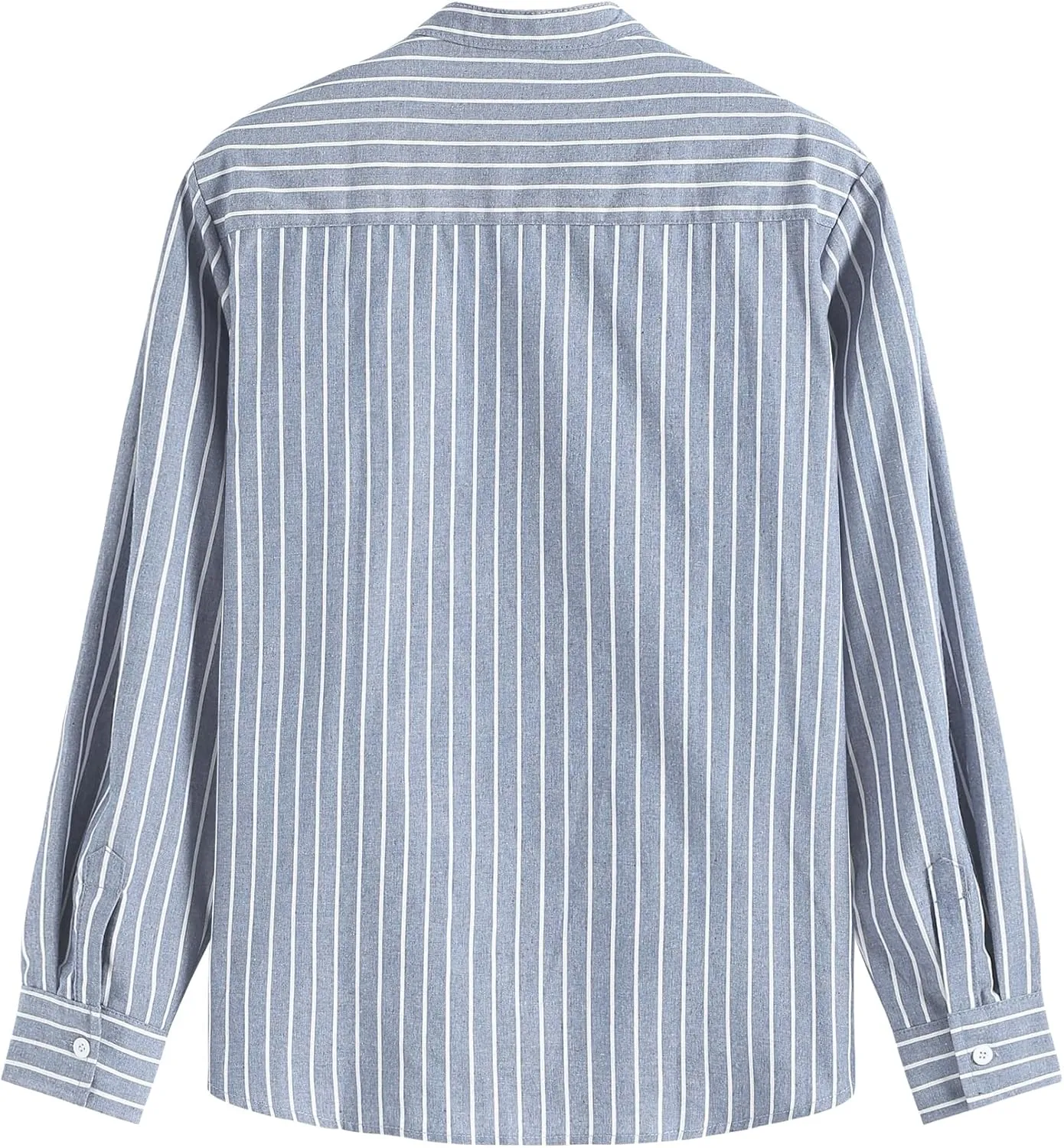 ZAFUL Men's Casual Button-Down Shirts Long Sleeve Striped Cuban Guayabera Banded Collar with Pocket All-Day Shirt Tops
