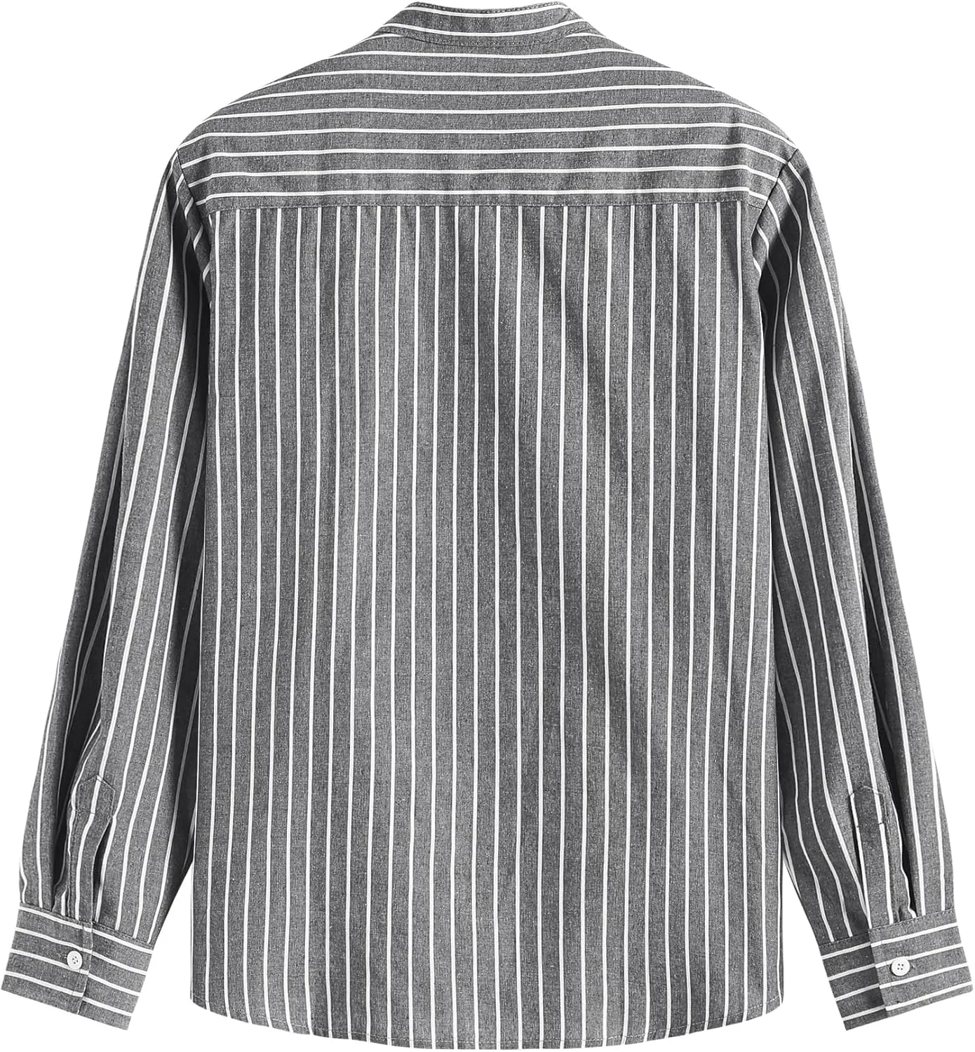 ZAFUL Men's Casual Button-Down Shirts Long Sleeve Striped Cuban Guayabera Banded Collar with Pocket All-Day Shirt Tops