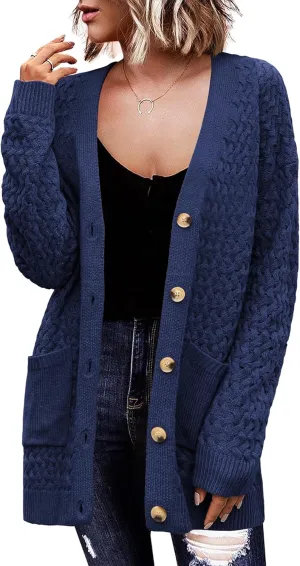 Zeagoo Womens 2025 Long Sleeve Chunky Cable Knit Fall Cardigans Sweaters Button Down Open Front Outerwear with Pockets