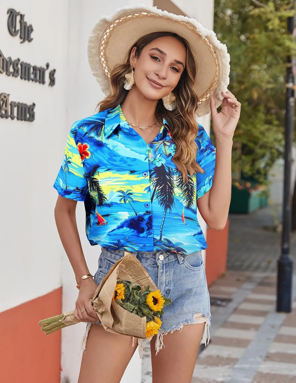 Zeagoo Womens Hawaiian Button Down Shirts Short Sleeve Casual Floral Tropical Shirt Summer Beach Shirt Cool Button Up Tops