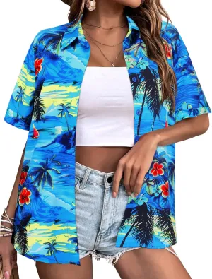 Zeagoo Womens Hawaiian Button Down Shirts Short Sleeve Casual Floral Tropical Shirt Summer Beach Shirt Cool Button Up Tops