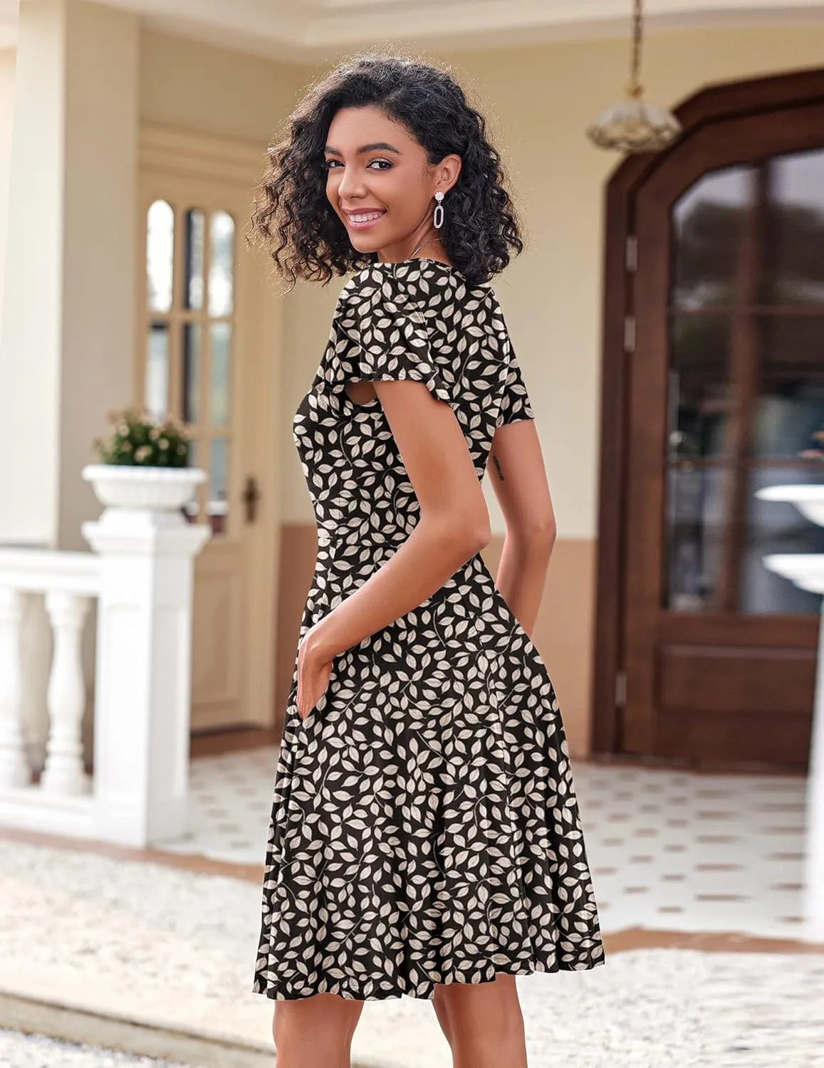 Zeagoo Womens Summer Dress Casual Swing Floral Ruffle Short Sleeve Sundresses Beach Mini A-line Shift Dress 2025 with Pockets